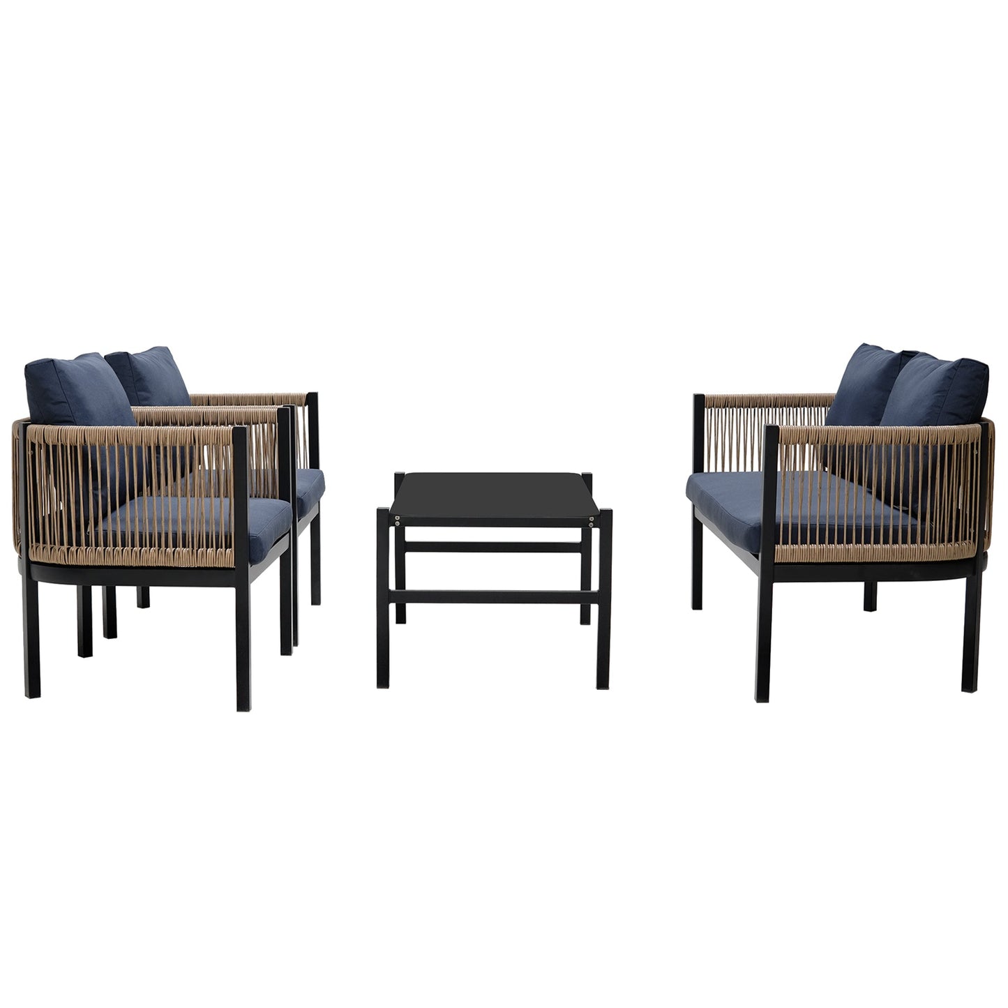 Modular Outdoor Wicker Sofa Set with Tempered Glass Table