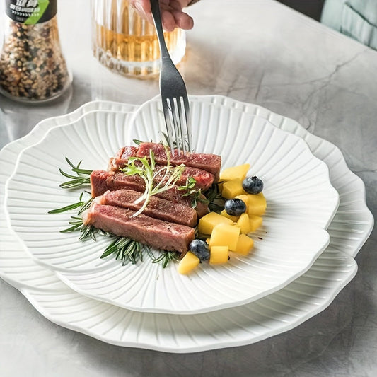 White Petal Ceramic Dinner Plates