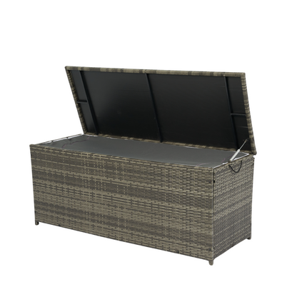 113 Gallon Rattan Deck Box Outdoor Storage Trunk Grey Wicker Patio Side Table