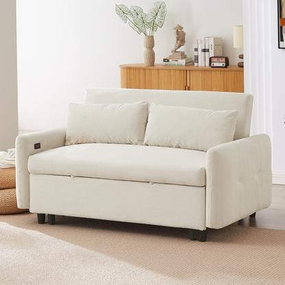 Avery Mid-Century Beige Loveseat Sleeper with Adjustable Backrest