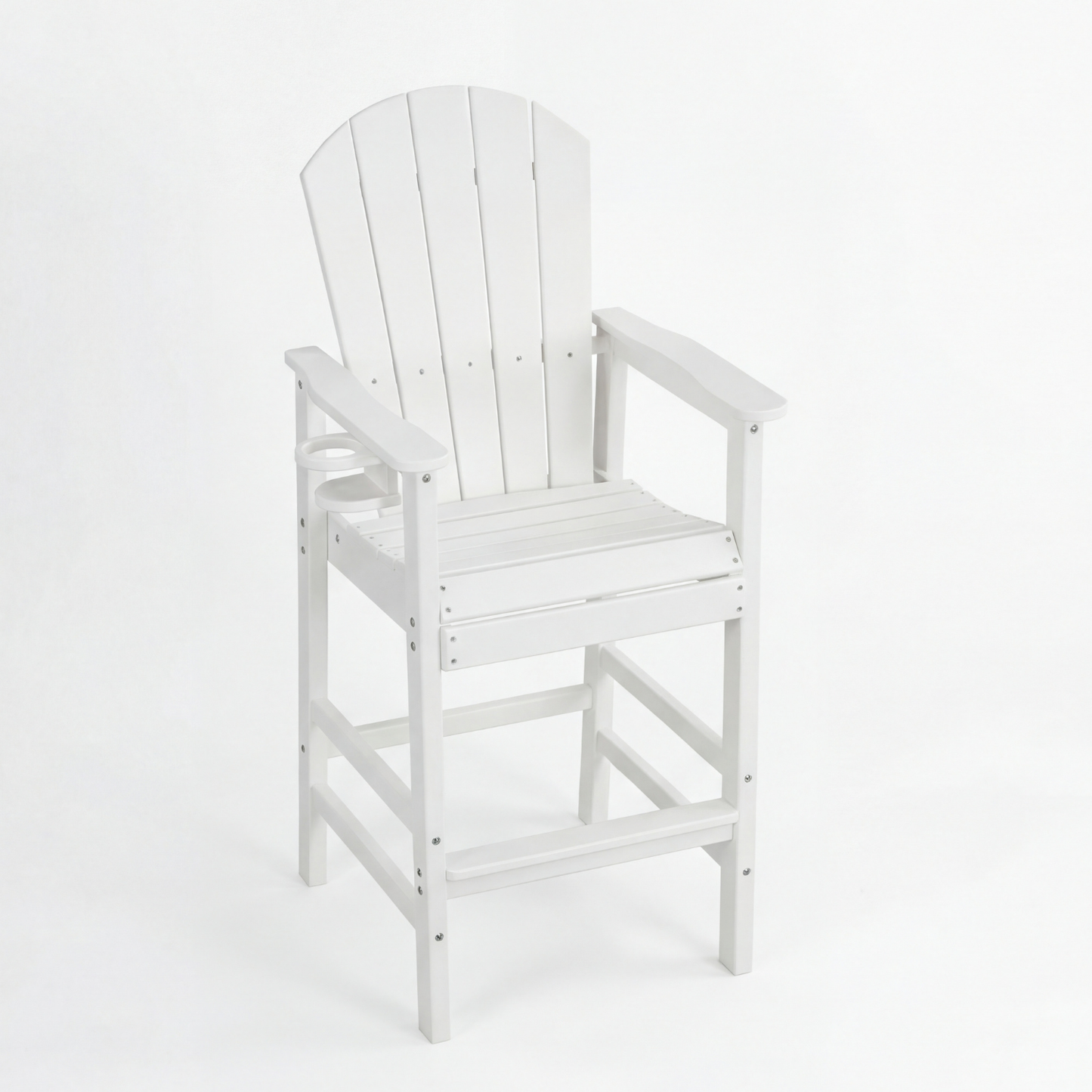 White wooden chair with armrests on a white background