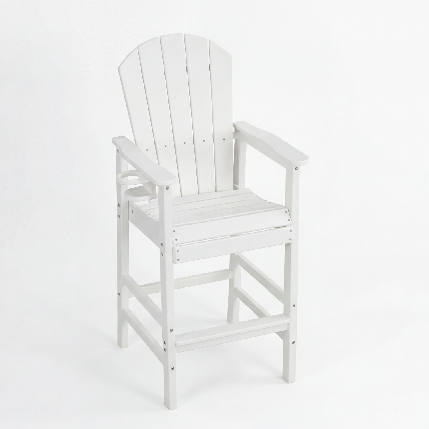 White wooden chair with armrests on a white background