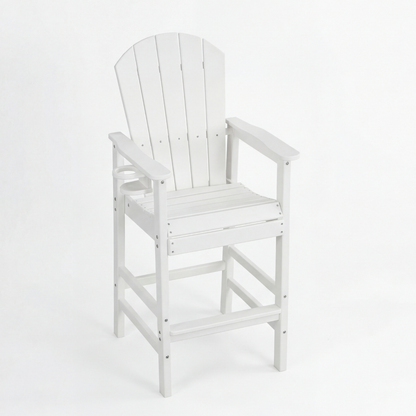 White wooden chair with armrests on a white background