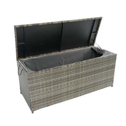 113 Gallon Rattan Deck Box Outdoor Storage Trunk Grey Wicker Patio Side Table