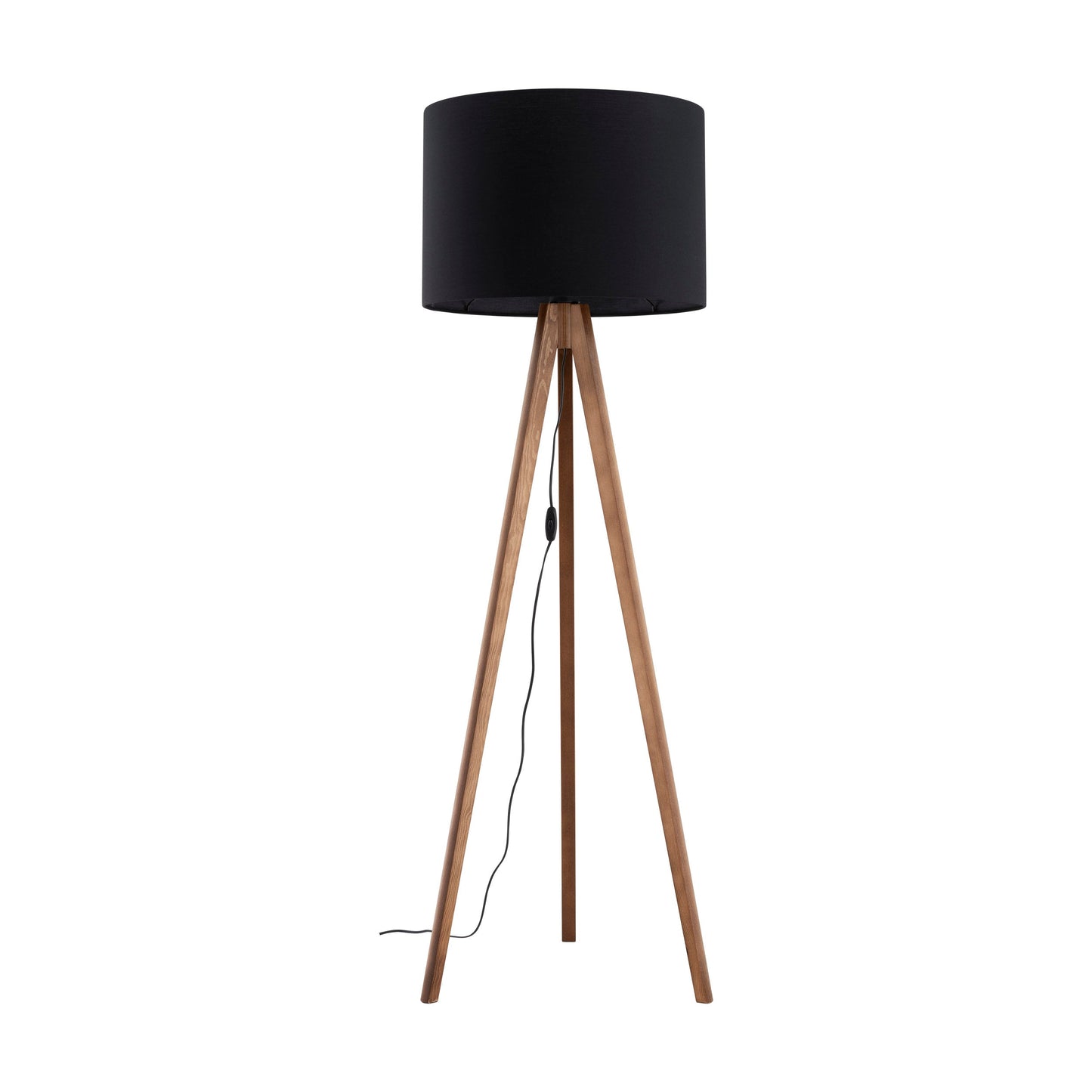 Black Natural Wood Standing Lamp – Elegant Tripod Design