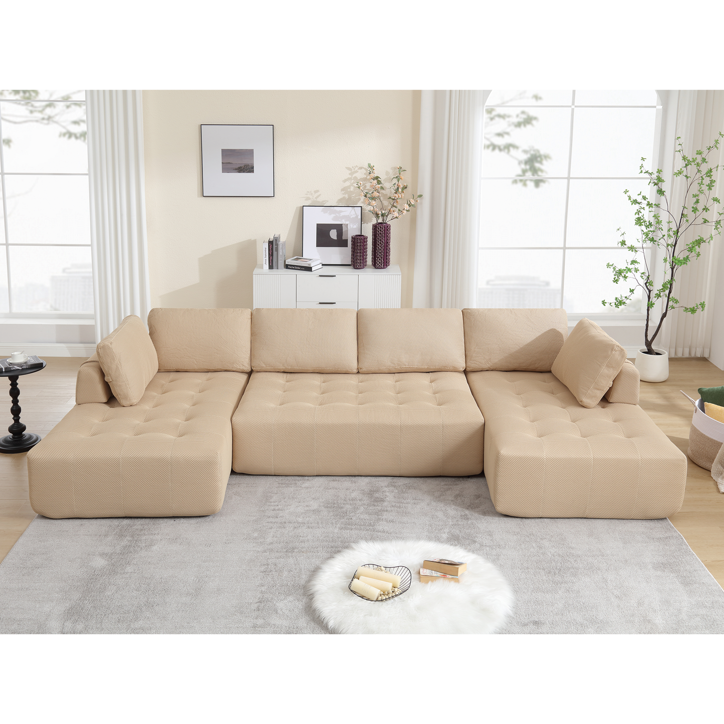 The Khaki Upholstered Cloud U-Shaped Deep-Seat Sectional