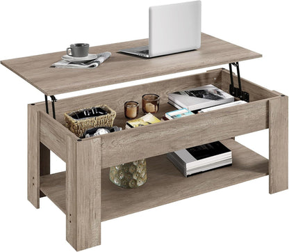 Lift-Top Coffee Table with Hidden Storage & Adjustable Shelf