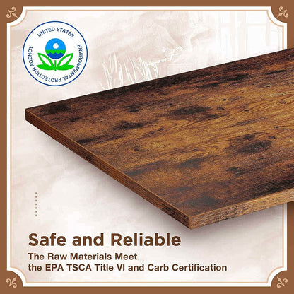 Wooden panel with EPA certification logo and text about safety and reliability on a beige background