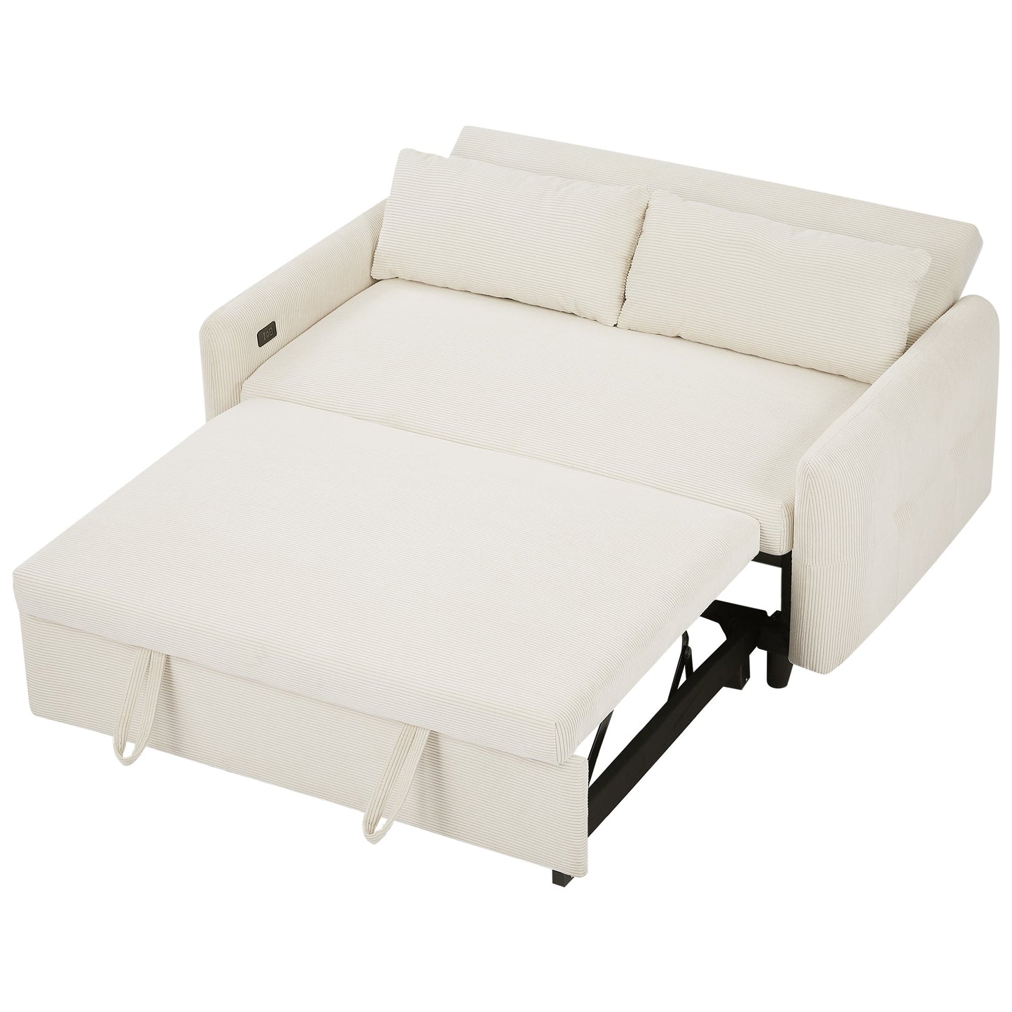 Avery Mid-Century Beige Loveseat Sleeper with Adjustable Backrest