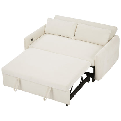 Avery Mid-Century Beige Loveseat Sleeper with Adjustable Backrest