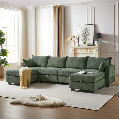 113.5'' Convertible Modular Sofa with Corduroy Fabric & Hidden Storage
