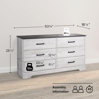 Whitewash Farmhouse Dresser with Rustic Planked Top - 53 In.