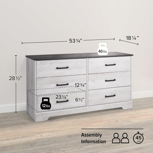Whitewash Farmhouse Dresser with Rustic Planked Top - 53 In.