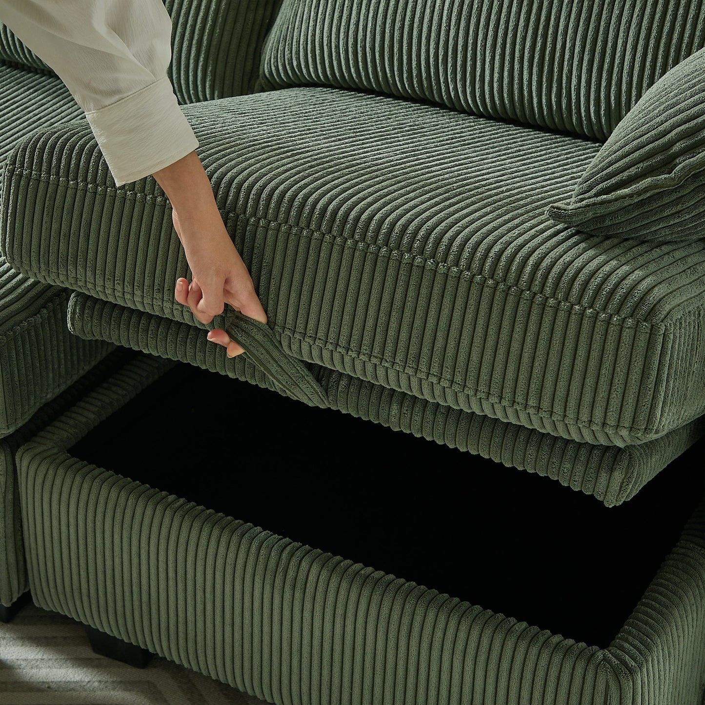 113.5'' Convertible Modular Sofa with Corduroy Fabric & Hidden Storage