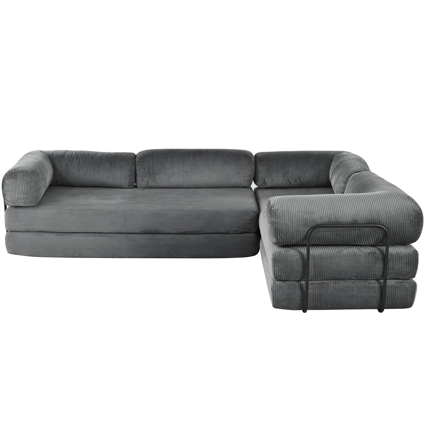 4-Seat Modular Sectional Sofa in Gray Corduroy - Converts to Guest Bed (No Assembly)