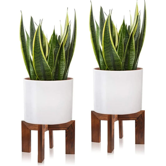 Mid Century Modern Wooden Plant Stand Set