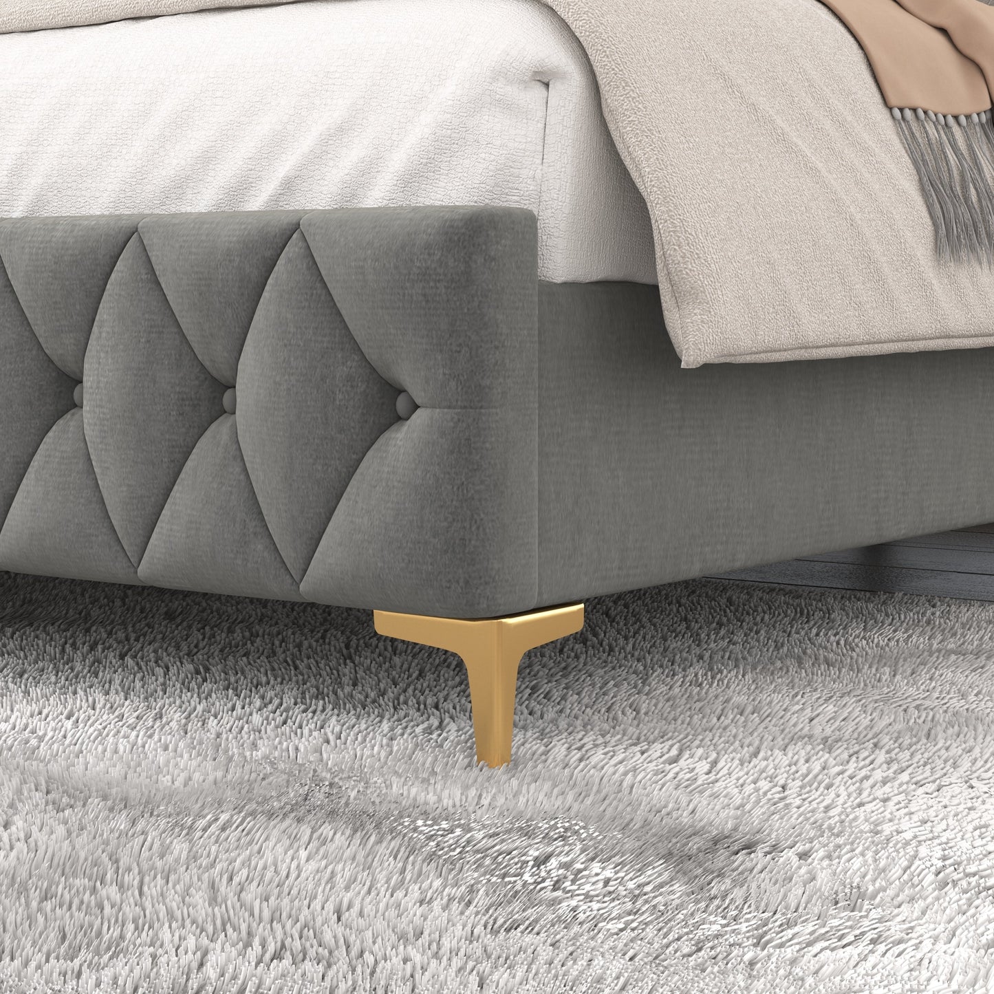 Queen Velvet Platform Bed with Lift-Up Storage