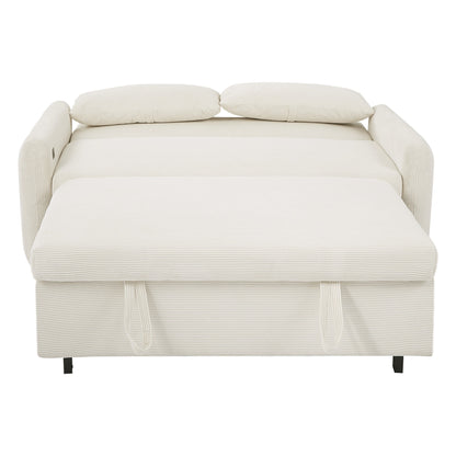 Avery Mid-Century Beige Loveseat Sleeper with Adjustable Backrest