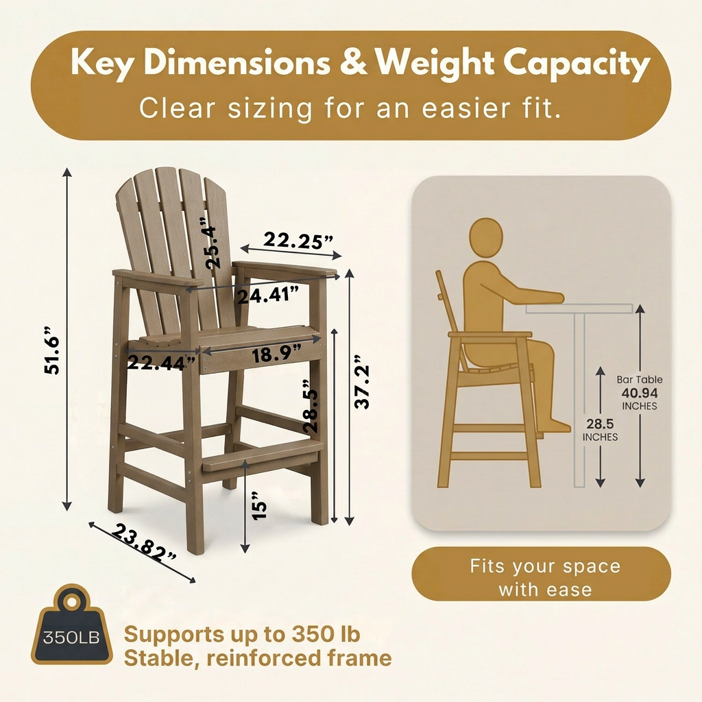 All-Weather HDPE Bar Height Adirondack Chair with Cup Holder