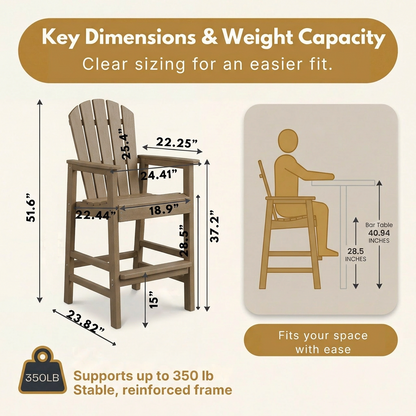 All-Weather HDPE Bar Height Adirondack Chair with Cup Holder