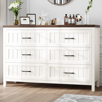 Farmhouse 6-Drawer in Textured Wood Cabinet/Dresser