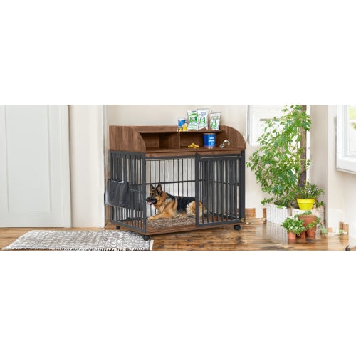 Stylish Indoor Dog House for Large Dogs – Engineered Wood & Steel