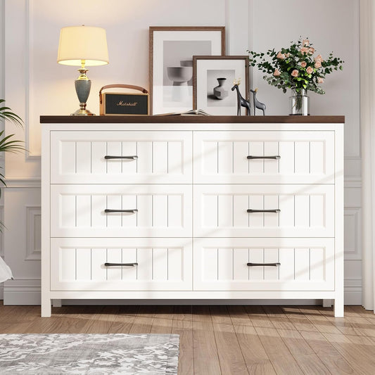 Farmhouse 6-Drawer in Textured Wood Cabinet/Dresser