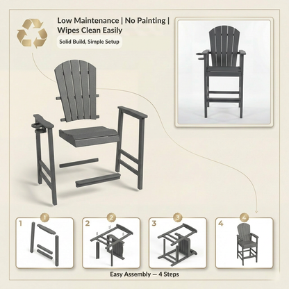 All-Weather HDPE Bar Height Adirondack Chair with Cup Holder
