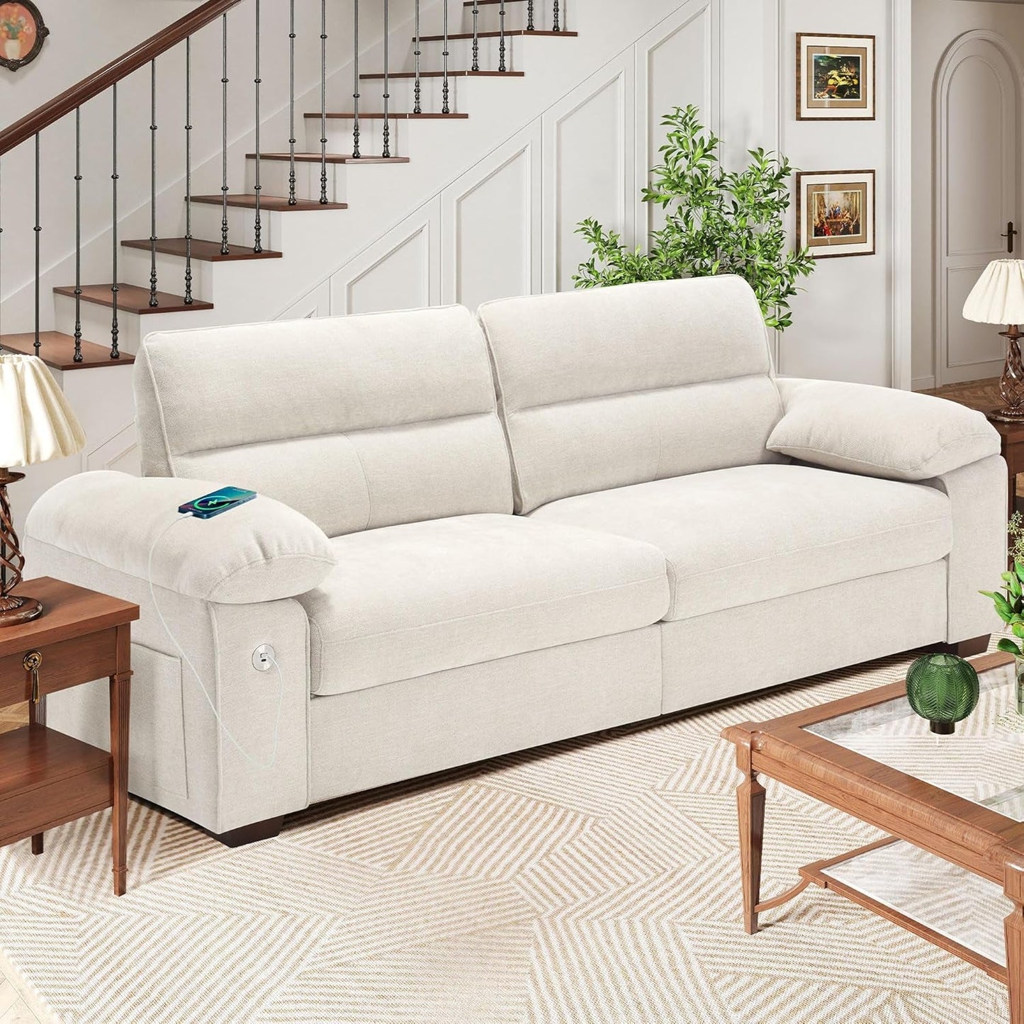Plush Chenille Loveseat for Living Room – Wide Seat, Built-In USB, Durable Frame