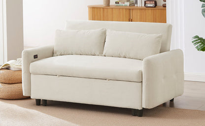 Avery Mid-Century Beige Loveseat Sleeper with Adjustable Backrest