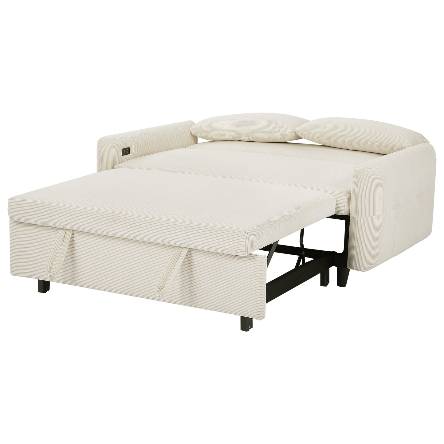 Avery Mid-Century Beige Loveseat Sleeper with Adjustable Backrest