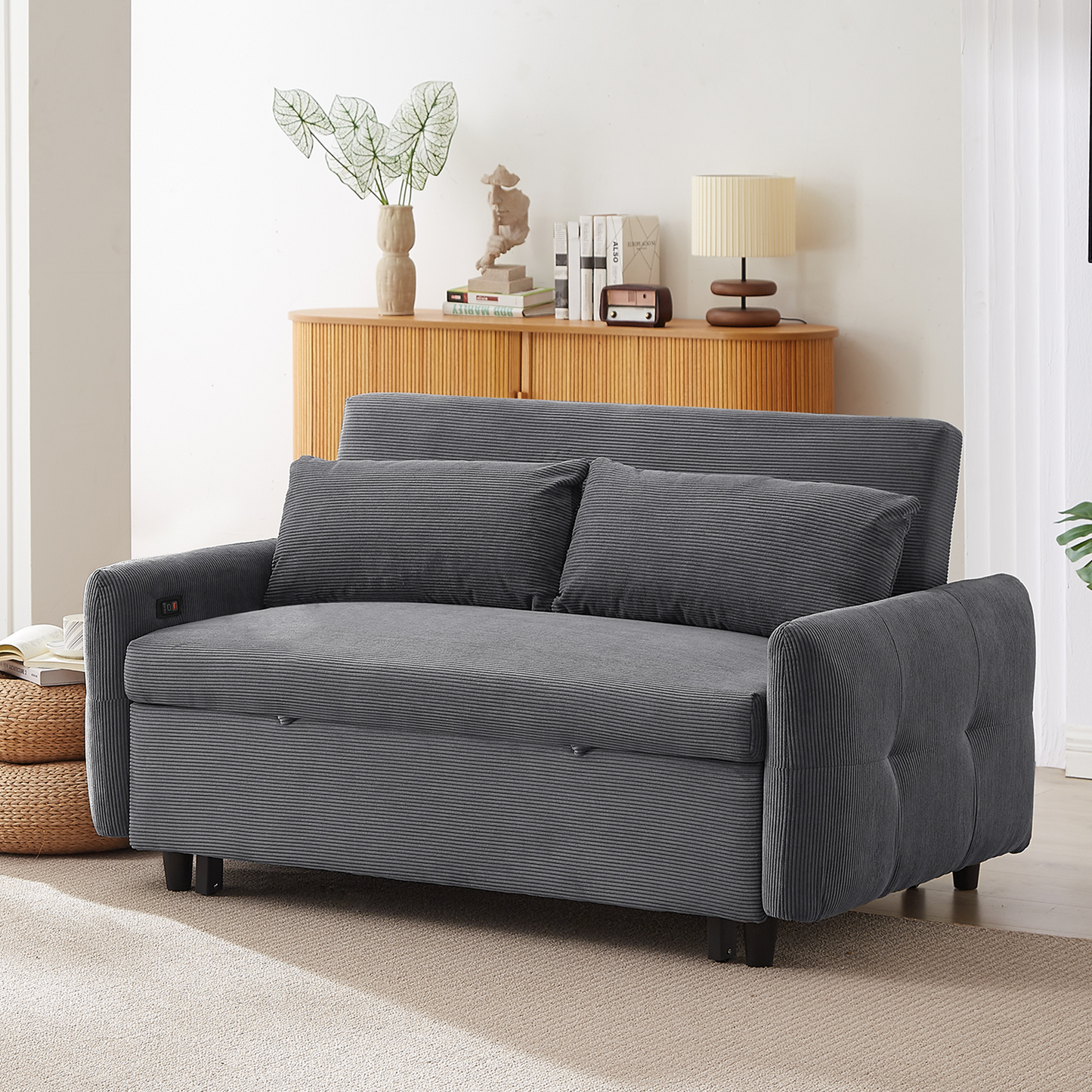 Hudson Modern Dark Grey Loveseat Sleeper in Textured Corduroy