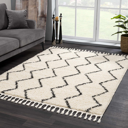 West End Moroccan Trellis Shag Area Rug - Plush 1.18" Pile with Fringed Edges