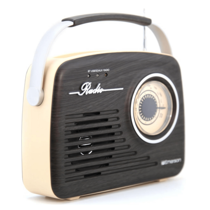 Emerson Retro Radio Bluetooth 5.0 Portable AM/FM Rechargeable Analog Wood Finish