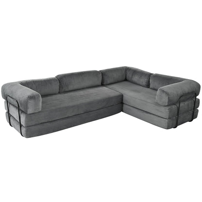 4-Seat Modular Sectional Sofa in Gray Corduroy - Converts to Guest Bed (No Assembly)
