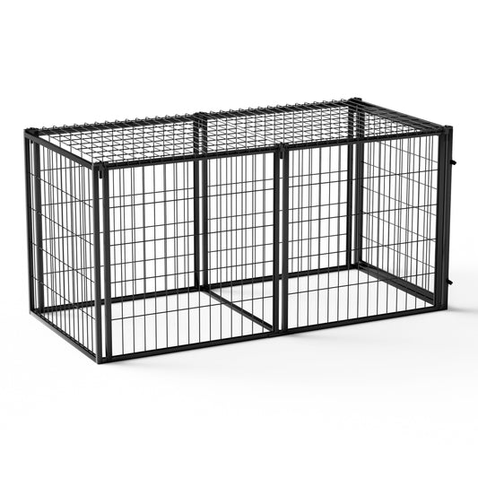 Spacious Metal Pet Kennel for Two Dogs – Black Rustproof Finish