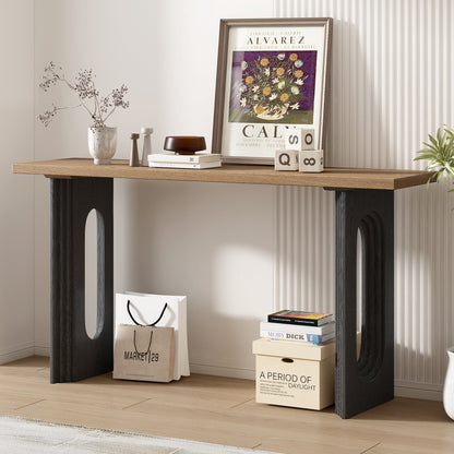 Modern Console Table with Unique Round Hollow Legs - Natural Wood Finish