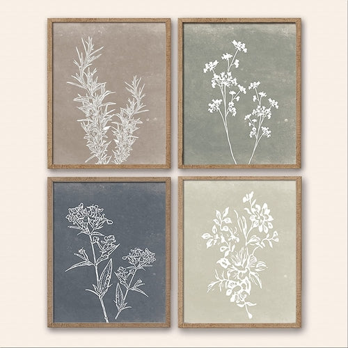 Framed Boho Wall Art Set of 4 for Wooded Minimalist Botanical Print