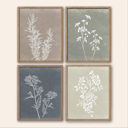 Framed Boho Wall Art Set of 4 for Wooded Minimalist Botanical Print