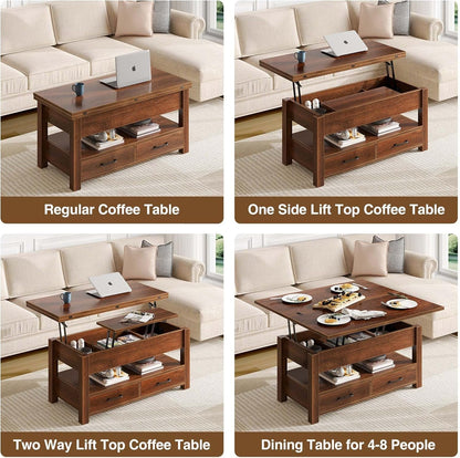 Multi-Functional Coffee Table with Rotating Top for Dining or Work