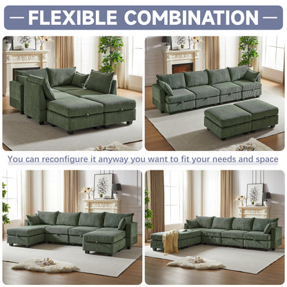 113.5'' Convertible Modular Sofa with Corduroy Fabric & Hidden Storage