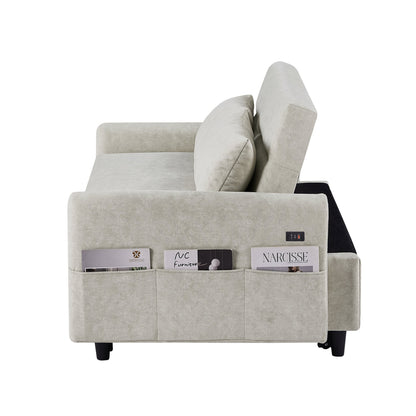 2-Seat Microfiber Sofa Bed with Pillows and Side Storage