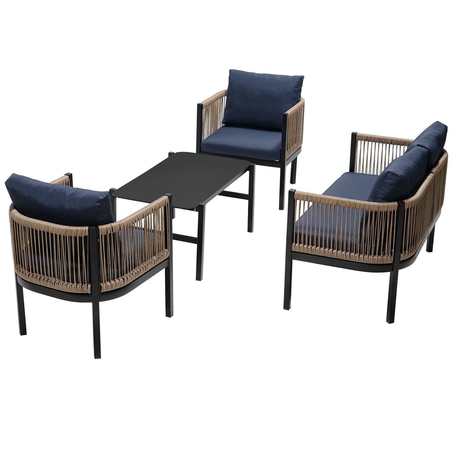 Modular Outdoor Wicker Sofa Set with Tempered Glass Table