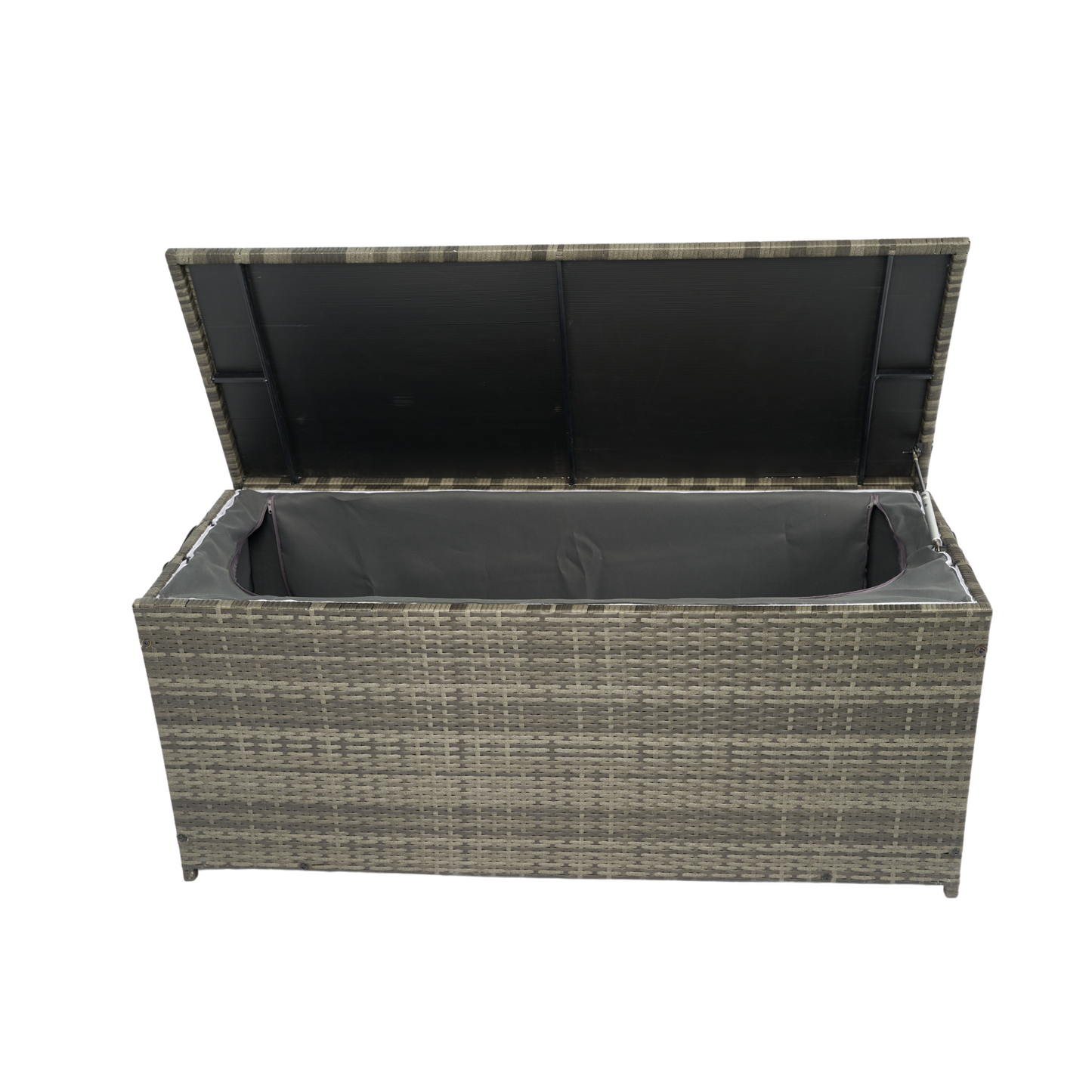 113 Gallon Rattan Deck Box Outdoor Storage Trunk Grey Wicker Patio Side Table