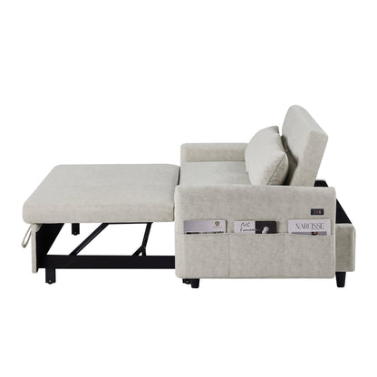 2-Seat Microfiber Sofa Bed with Pillows and Side Storage