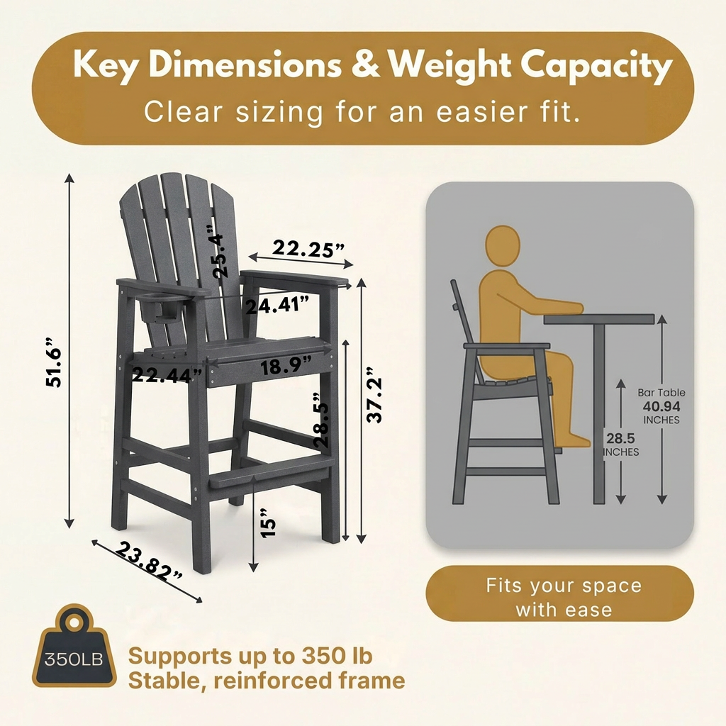 All-Weather HDPE Bar Height Adirondack Chair with Cup Holder