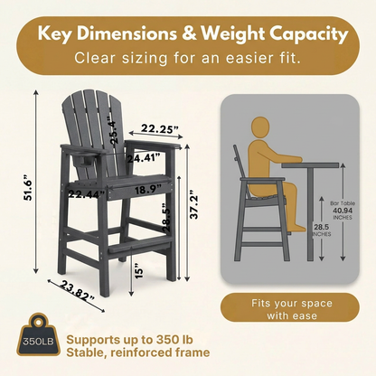 All-Weather HDPE Bar Height Adirondack Chair with Cup Holder