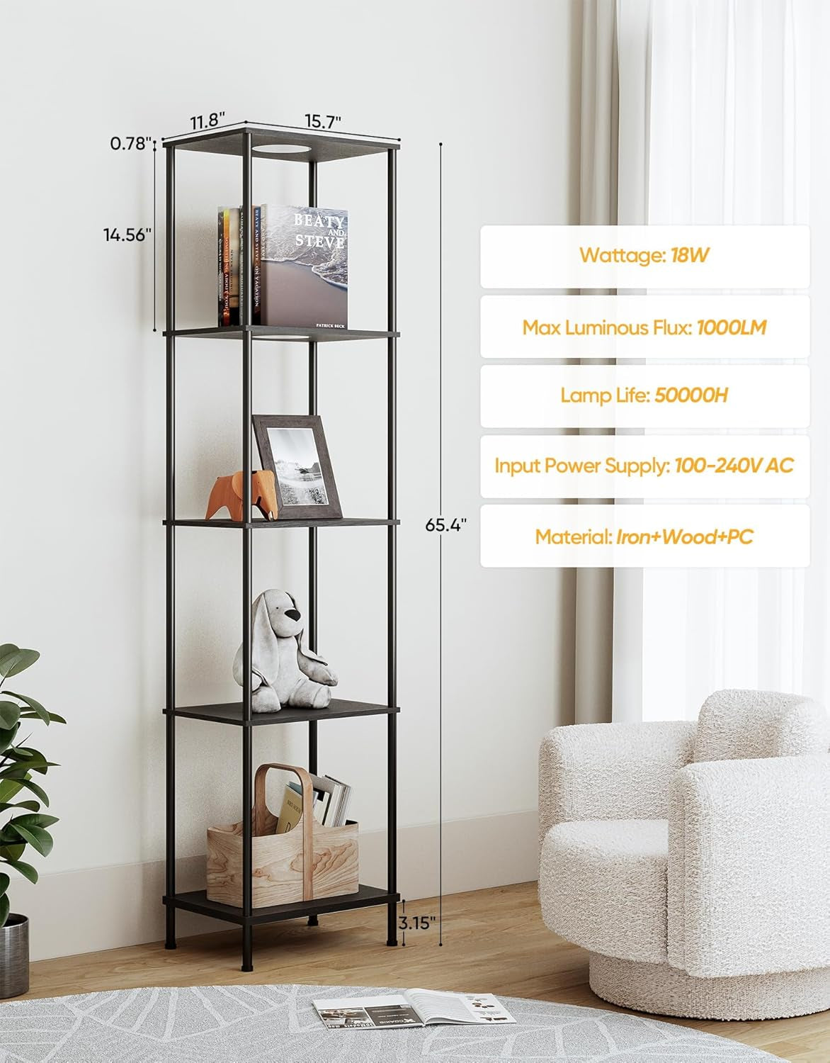 RGBW 5-Tier Display Floor Lamp – Color-Changing with Adjustable Brightness