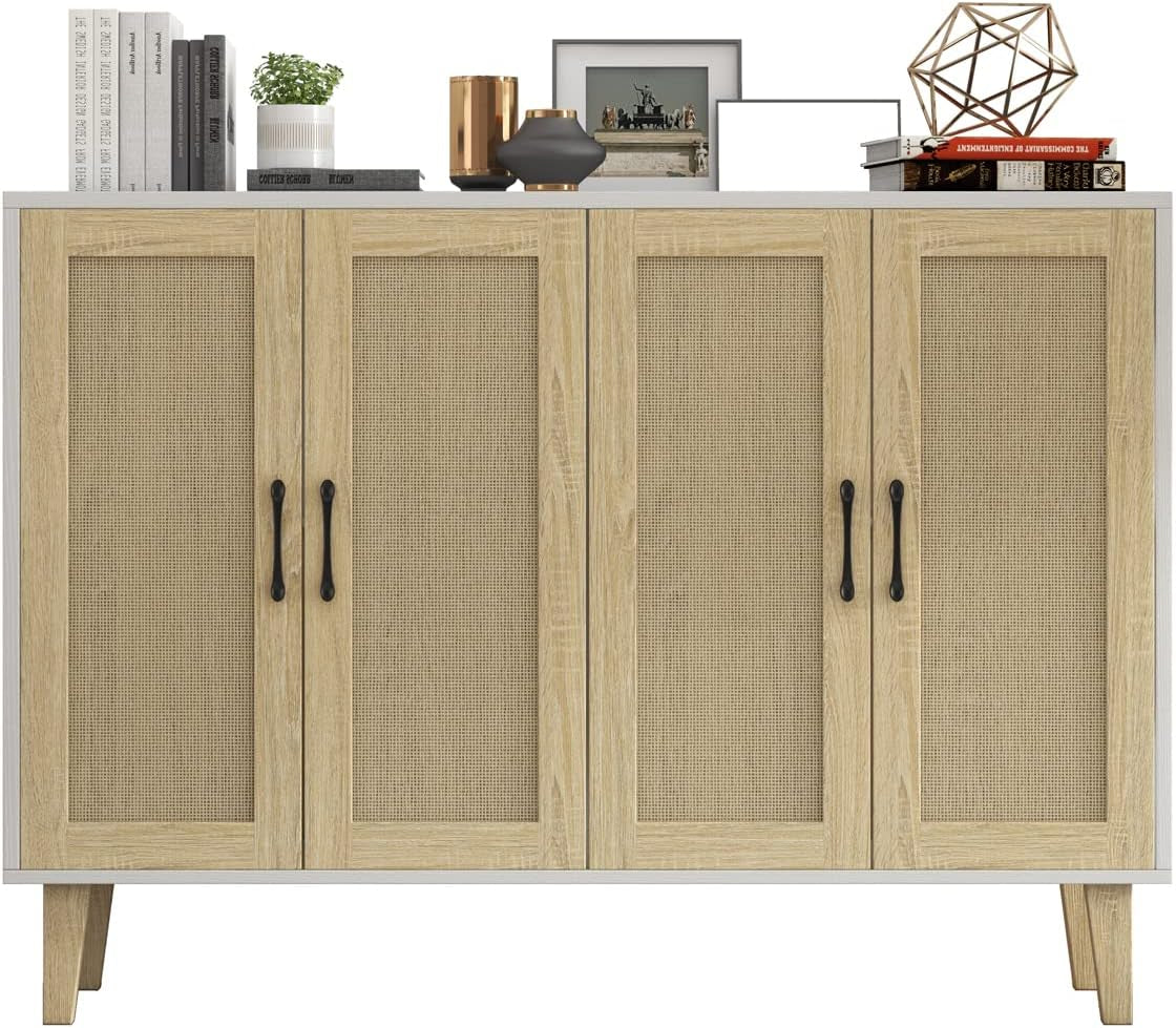 Stylish Rattan-Decorated Accent Cabinet for Living Room & Kitchen