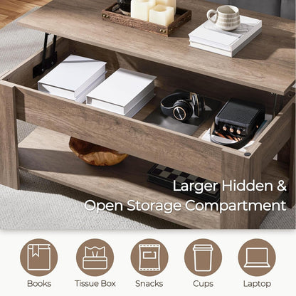 Lift-Top Coffee Table with Hidden Storage & Adjustable Shelf